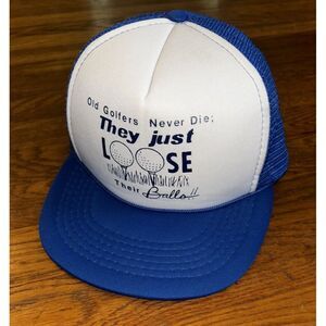 VTG Old Golfers Never Die Novelty White Blue SnapBack Trucker Hat Cap Rope‎ Typo